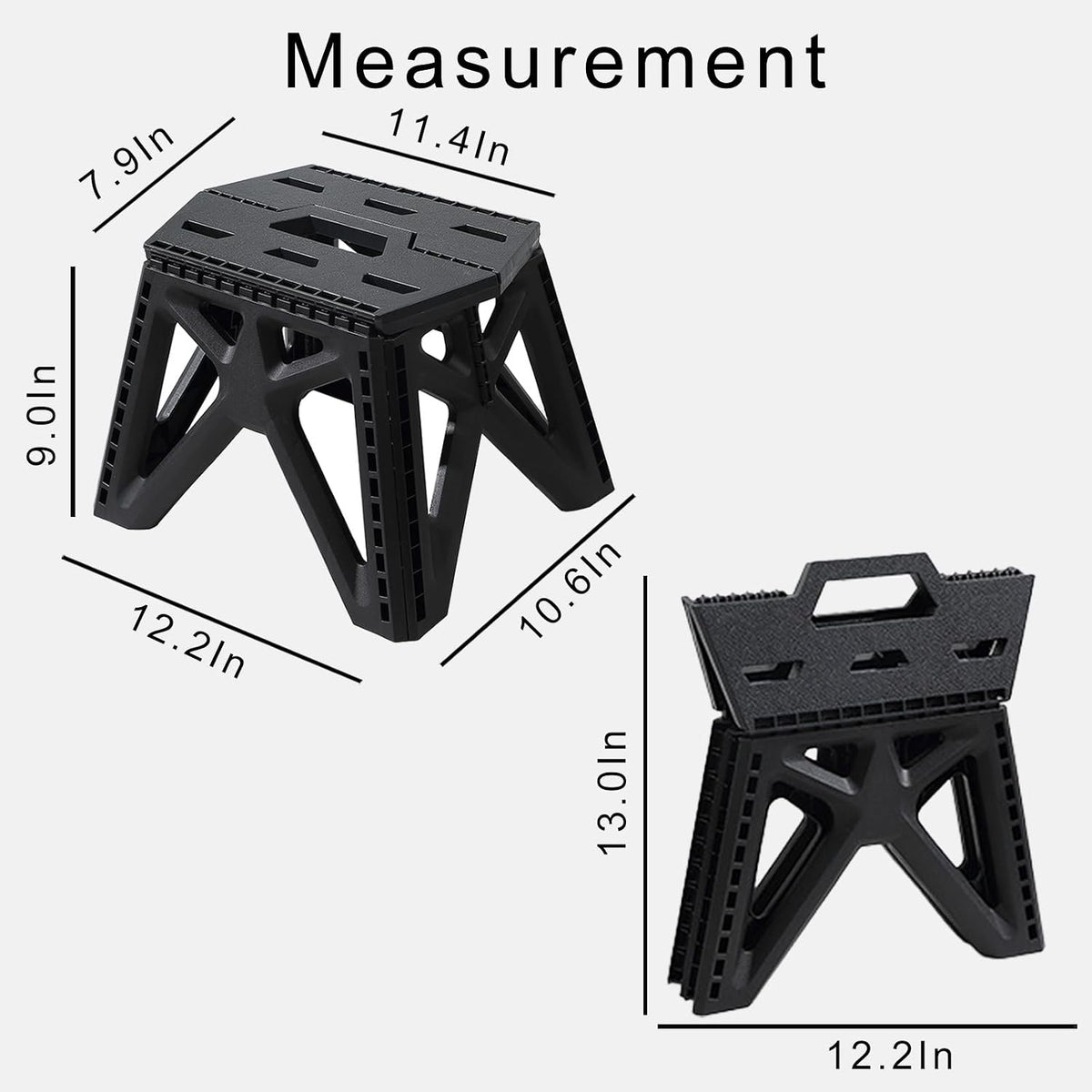 Folding Step Stool Holds 440 lbs - 9" Sturdy Foldable Step Stool with Non-Slip Base, Space Saving for Kitchen, Bathroom, Camping (Black)