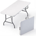 6 Feet Foldable Table with Built in Handle & Steel Legs | 6FT Heavy Duty Folding Portable | Perfect for Party, Dining, Wedding, Events, Picnic Indoor, Outdoor, Camping, Utility, Folding - 6 Foot