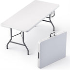 6 Feet Foldable Table with Built in Handle & Steel Legs | 6FT Heavy Duty Folding Portable | Perfect for Party, Dining, Wedding, Events, Picnic Indoor, Outdoor, Camping, Utility, Folding - 6 Foot