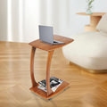 C Shaped Side Table for Couch, Solid Wood End Table with Rolling Wheels, Sofa Table That Slide Under for Small Space Living Room, Bedroom Laptop Work Desk (Walnut)