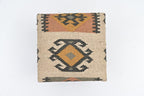 Handmade Jute Upholstered Ottoman Stool | Square Foot Rest with Wooden Legs | Decorative Accent Seating for Bedroom, Living Room, Entryway, Vanity & Hallway (Yellow-Beige)