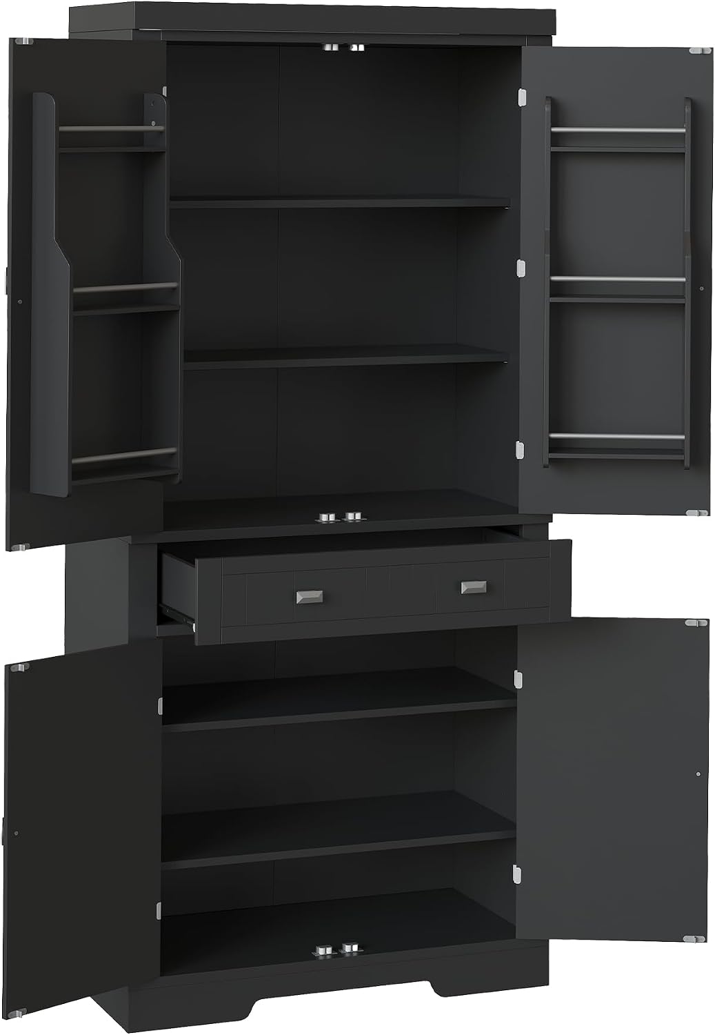 72" Kitchen Pantry Storage Cabinet, Utility Freestanding Food Pantry with 2 Drawer & 6 Door Shelves, Modern Wood Tall Cupboard with 4 Adjustable Shelves for Dining Room, Living Room, Kitchen,Black