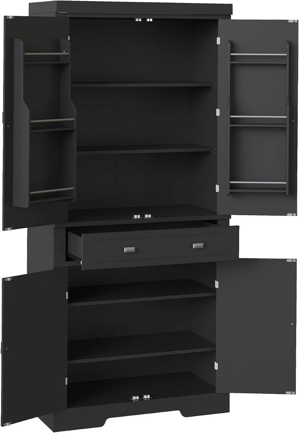 IDEALHOUSE 72" Kitchen Pantry Cabinet with Drawer, Doors and Shelves, Wood Farmhouse Storage Cabinet, Large Storage Cupboard for Living Room, Dining Room(Black)