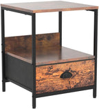 Furologee Rustic Brown Industrial Style Nightstand with Drawer, 15.7" L x 15.7" W x 21.7" H