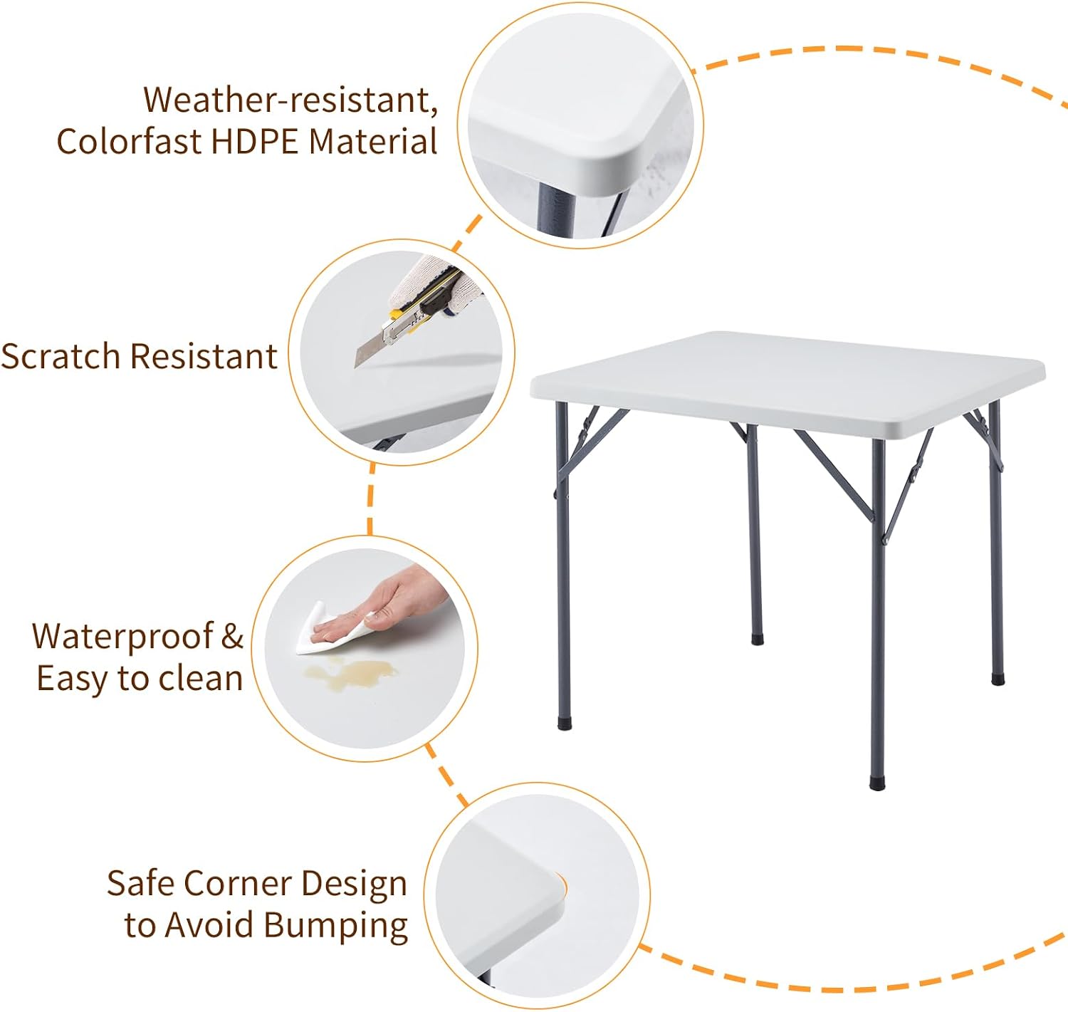 BOOSDEN 32 Inch Square Folding Table, Lightweight Card Table for Indoor Outdoor, Portable Utility Foldable Tables with Collapsible Legs, Plastic Table for Puzzles, Game, Crafting, Camping,Party,Picnic