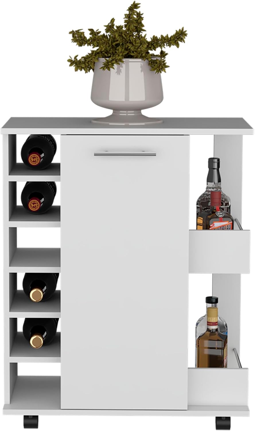 Kitchen Island Wynne with Storage and Cabinet, White/Macadamia Finish | Includes push-to-open cabinet door and open shelves for organized storage