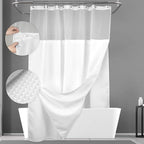 N&Y HOME Extra Long Waffle Weave Shower Curtain 96 Inch Length with Snap-in Fabric Liner & Metal Hooks Set - Hotel Style, Waterproof & Washable, Heavyweight Fabric & Mesh Top Window - 71x96, White