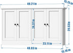 holzart White Buffet Cabinet with Storage, 49" Modern Kitchen Sideboard with 4 Doors & Adjustable Shelves, Wood Coffee Bar Cabinet Console Table for Dining Room, Living Room, Entryway