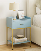 Masupu Nightstand,Bedside Table 3-Tier Modern Night Stand with Storage Drawer and Shelf,Small End Side Table for Bedroom,Living Room,Black (Without Outlet, Blue)