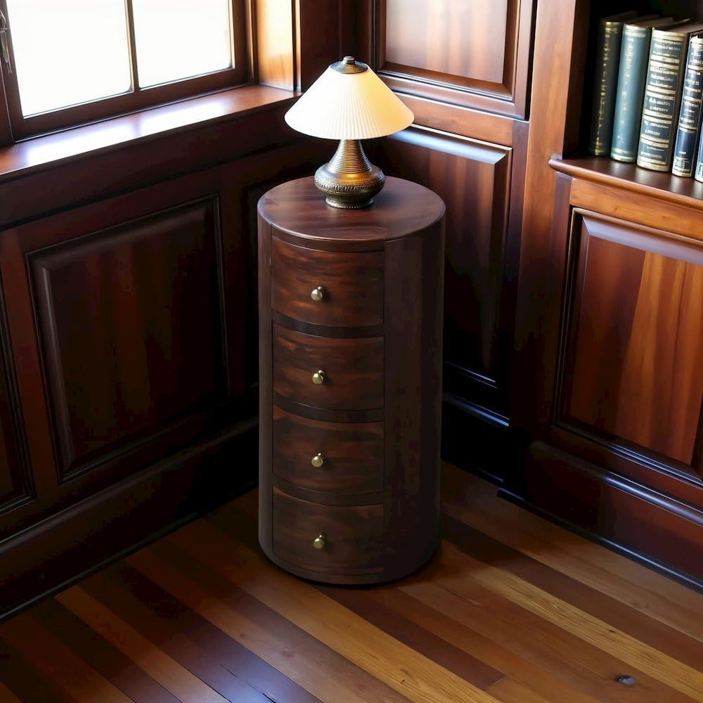 Starlight Canyon Home Round End Table with Storage – Wooden Side Table with 4 Drawers, Ideal Storage End Table for Living Room or Bedroom Use