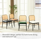 Rattan Dining Chairs Set of 4, Mid-Century Modern, Black | Cane Back Design, Faux Leather Upholstery, Boho Style, Comfortable Padded Seat, 350 LBS Weight Capacity