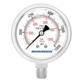 MEASUREMAN Fully Stainless Steel Hydraulic Glycerin Filled Pressure Gauge, 2-1/2" Dial Size,0-15000psi/bar,1/4" NPT Lower Mount