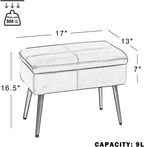 Square Storage Ottoman Upholstered Vanity Accent Stool Cognac Brown | Square Mid-Century Modern Accent Dining Makeup Piano Stool with Padded Upholstered Seat & Metal Legs for Living Room Bathroom