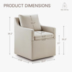 KISLOT Upholstered Dining Chairs with Casters Modern Side Armchair with Rollers for Diningroom Bedroom Livingroom Reading Room, Flax Beige, 1 Box