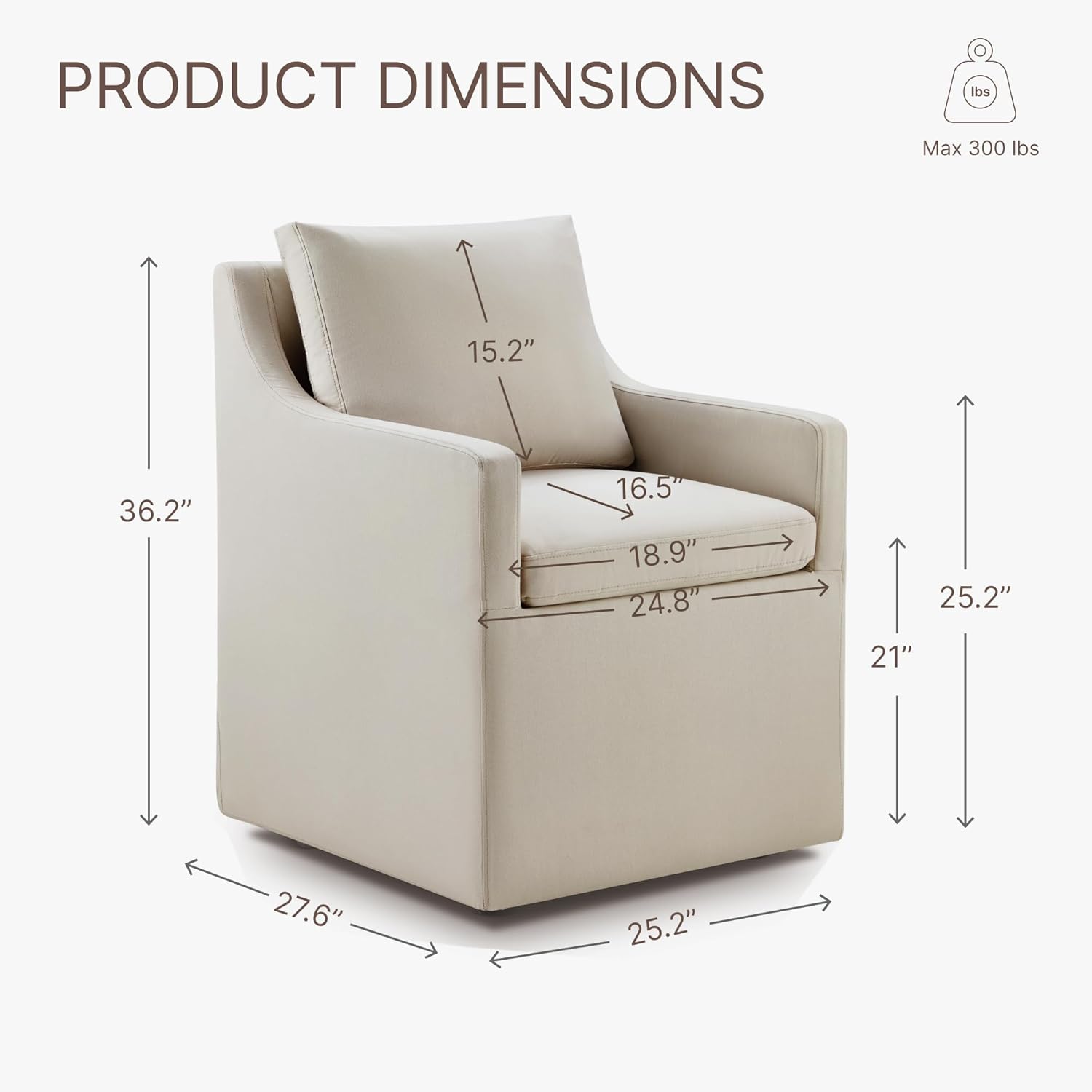 KISLOT Upholstered Dining Chairs with Casters Modern Side Armchair with Rollers for Diningroom Bedroom Livingroom Reading Room, Flax Beige, 1 Box