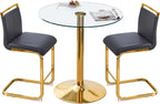 Glass Dining Table Set for 2, Round Bistro Set with Metal Frame, Compact 3-Piece Table and Chairs Set for Small Spaces, Kitchen, Balcony, Living Room, Breakfast Nook (Gold & Black)
