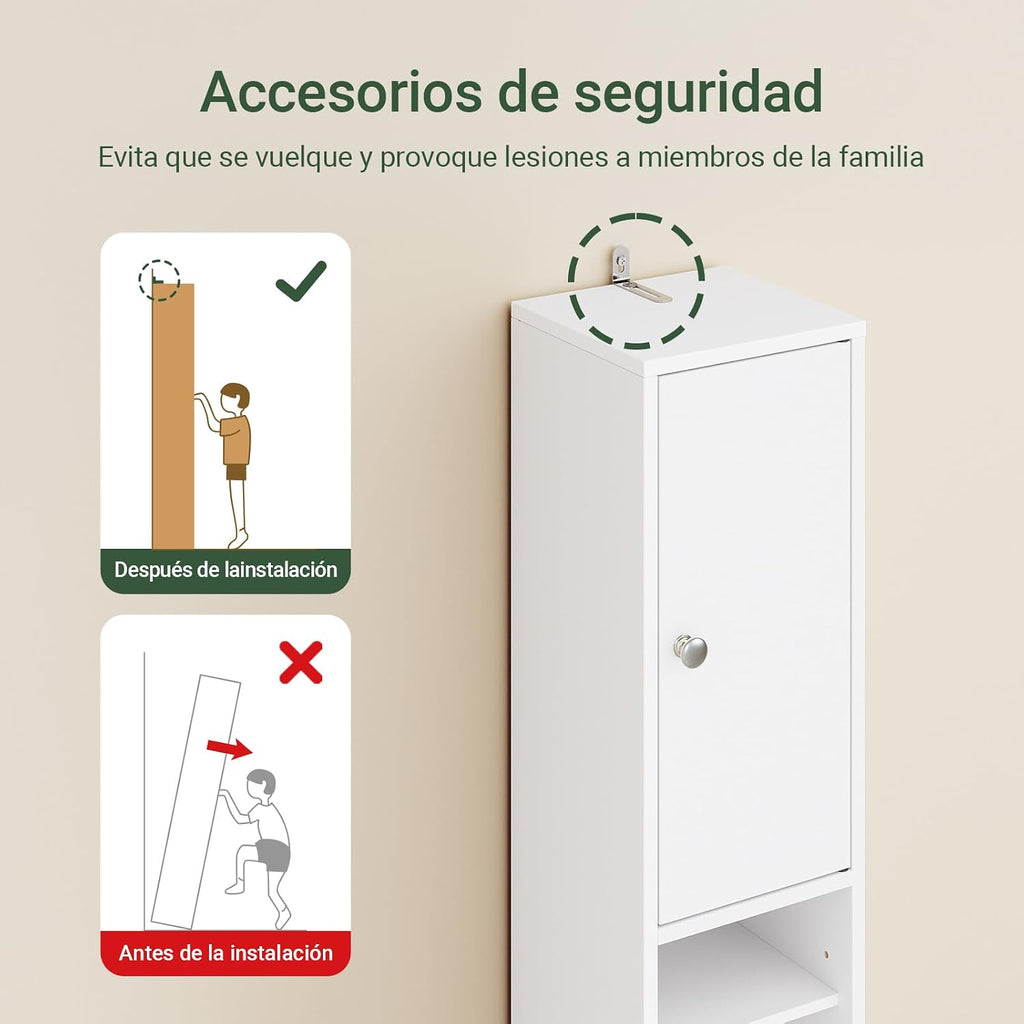 Haotian Narrow Bathroom Storage Cabinet, Tall Slim Cabinet with Adjustable Shelves and Doors, Floor Standing Cupboard for Small Spaces, Bathroom or Laundry Room Organizer, White BZR34-W