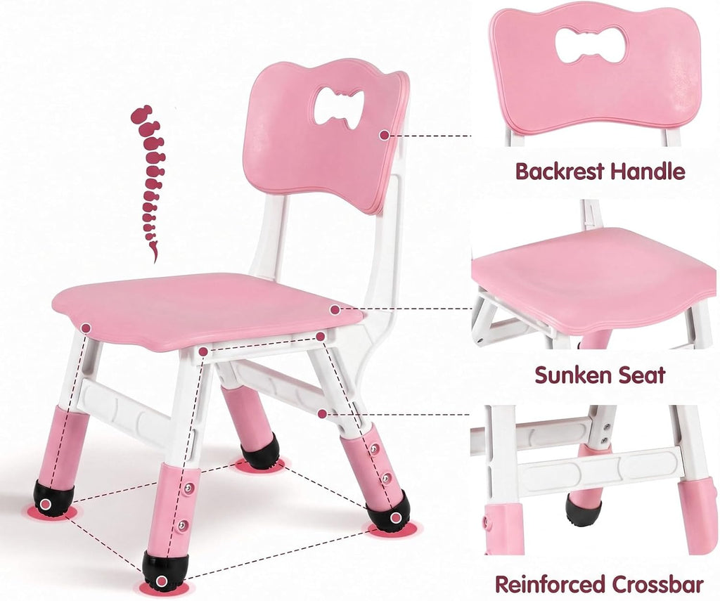 Arlopu Kids Table and 4 Chairs, Height Adjustable Toddler Desk & Chair Set, Anti-Slip Legs, Graffiti Desktop, Children Large Multi-Activity Table with 47.2" x 23.6", Classroom, Homes, Daycares (Pink)