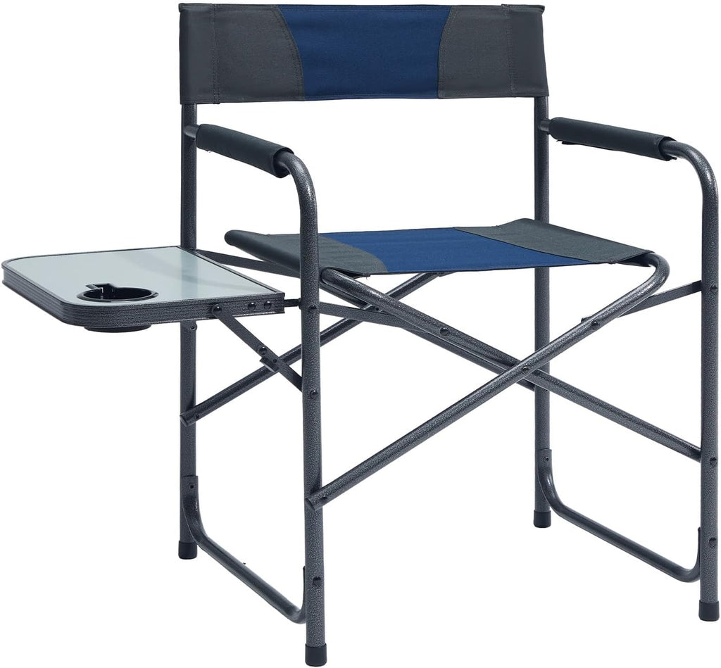 Portal Directors Chair for Adults with Side Table, Folding Camping Chairs Heavy Duty 225LBS, Portable Lawn Chairs with Cup Holder for Outdoor, Beach, Travel, Blue/Grey