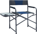 Portal Directors Chair for Adults with Side Table, Folding Camping Chairs Heavy Duty 225LBS, Portable Lawn Chairs with Cup Holder for Outdoor, Beach, Travel, Blue/Grey