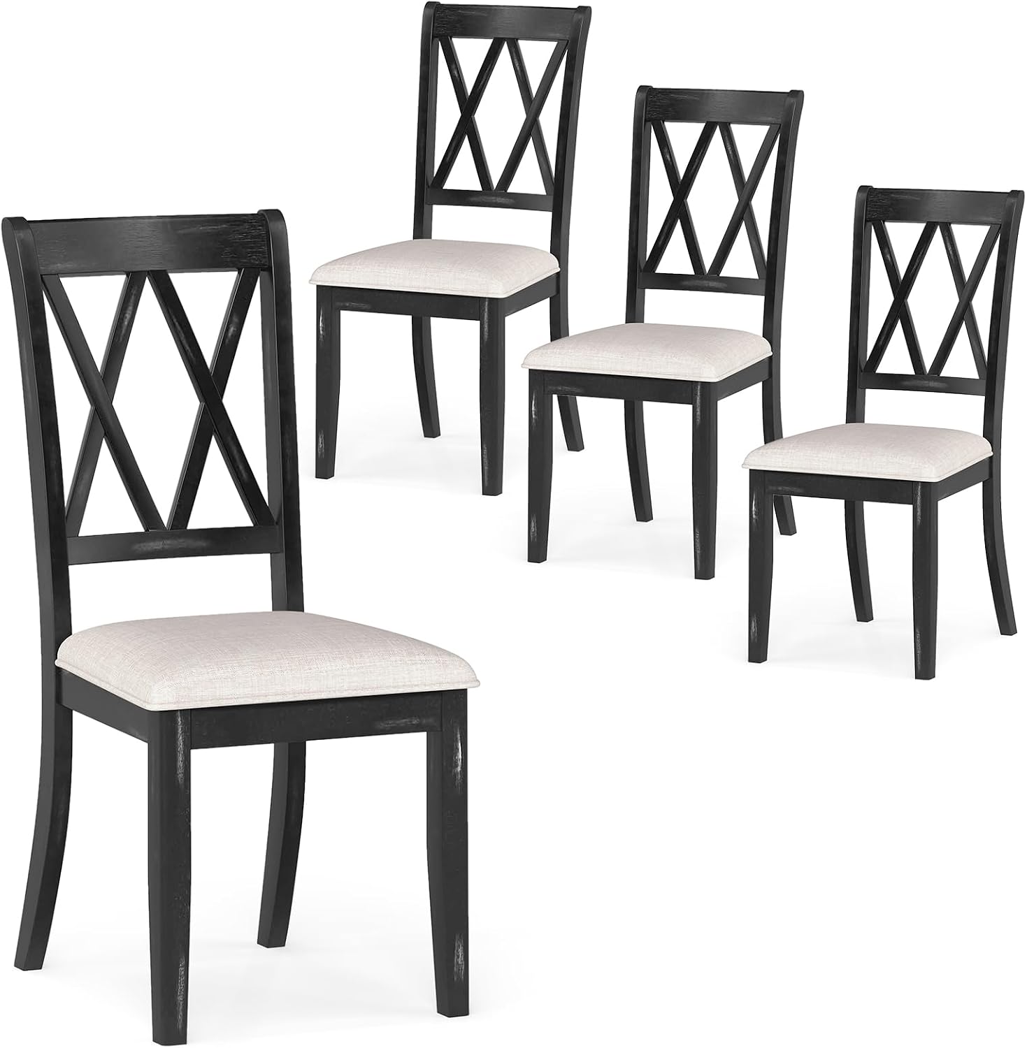 GOFLAME Wooden Dining Chairs Set of 4, Farmhouse Kitchen Chairs with X-Shaped High Backrest and Padded Seat, Armless Side Chairs with Rubber Wood Legs for Dining Room, Living Room, Restaurant