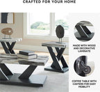 BOWERY HILL Coffee Table Set, 3-Piece, Faux White Marble Tops, Black Wood Frames, Built-in Casters, Includes 1 Coffee Table and 2 End Tables, Contemporary Living Room Furniture Set