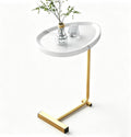 C-Shaped Side Table with MDF Tabletop and Steel Tube Frame, Compact Lightweight End Table, Slidable Accent Table with Stable Structure for Indoor Daily Use(White)