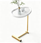 C-Shaped Side Table with MDF Tabletop and Steel Tube Frame, Compact Lightweight End Table, Slidable Accent Table with Stable Structure for Indoor Daily Use(White)