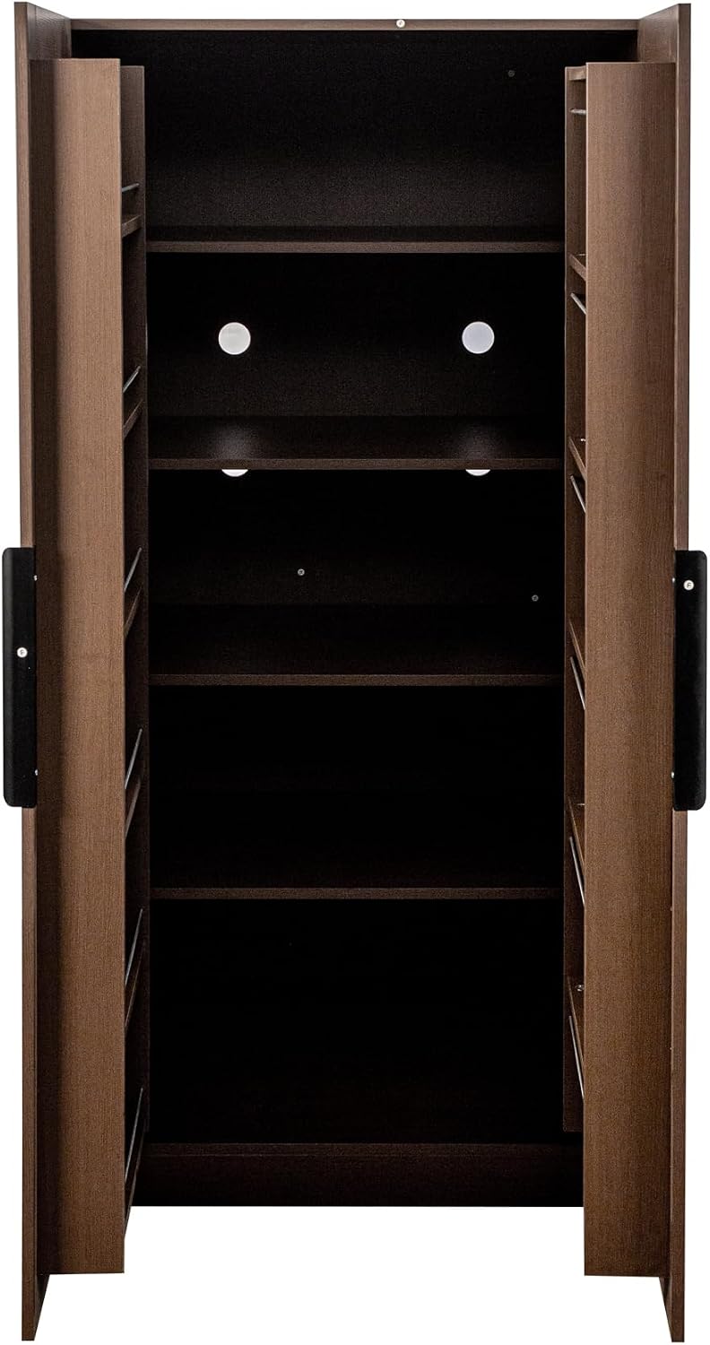 62.99" Kitchen Pantry Cabinet, Walnut Freestanding Buffet Cupboard with Doors & Adjustable Shelves, Tall Storage Cabinet for Kitchen, Dining Room & Living Room