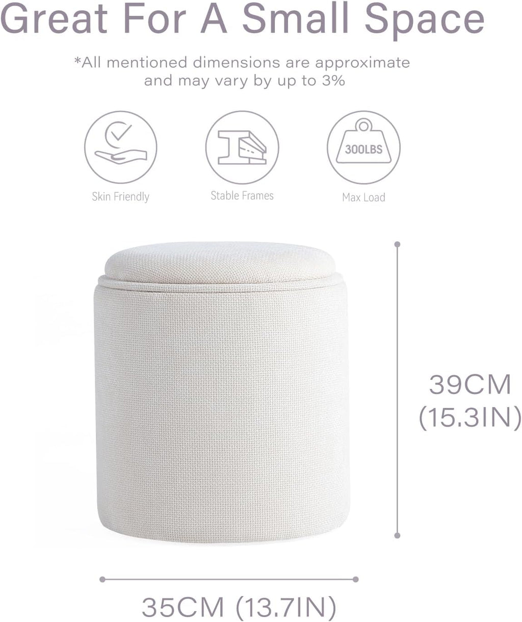Get Set Style Modern Round Ottoman with Soft Padded Seat, Storage Vanity Stool for Makeup, Upholstered Footrest Stool Ottoman Foot Stool for Living Room, Bedroom