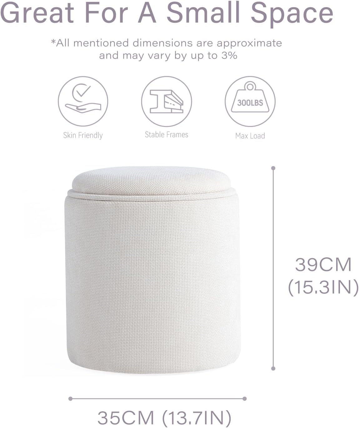 Get Set Style Modern Round Ottoman with Soft Padded Seat, Storage Vanity Stool for Makeup, Upholstered Footrest Stool Ottoman Foot Stool for Living Room, Bedroom