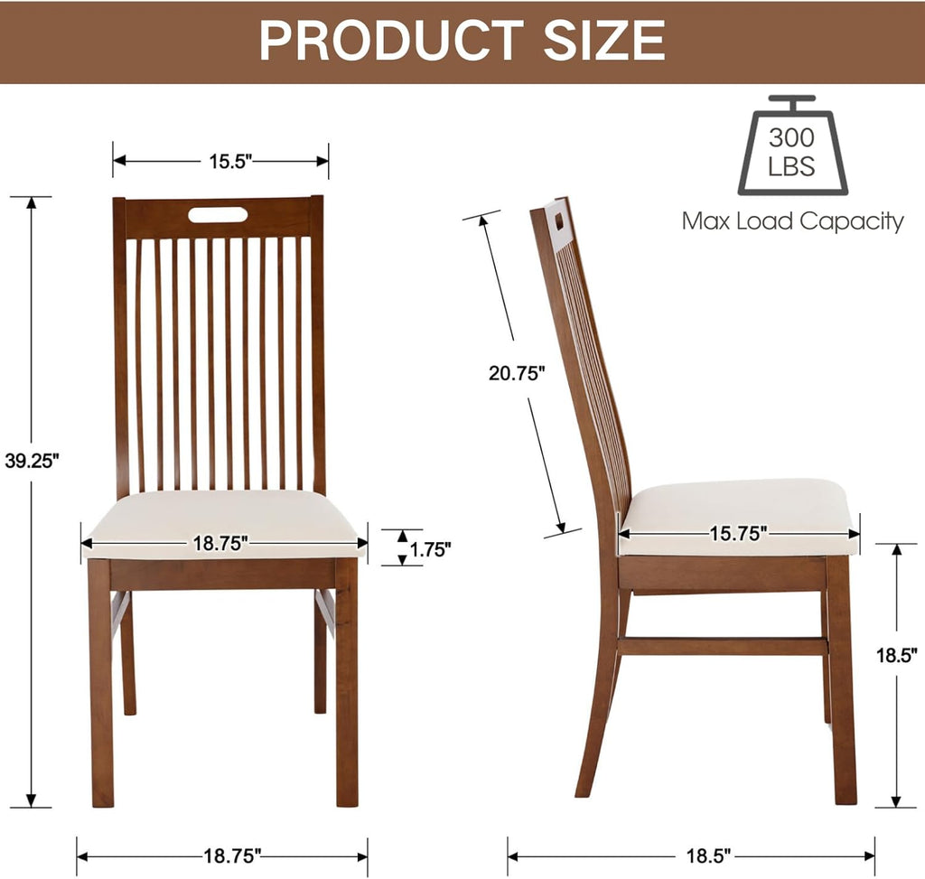 CIMOTA Walnut Wood Dining Chairs Set of 2, Farmhouse Wooden Kitchen Chairs with Spindle Slat High Back/Upholstered Seat Traditional Windsor Side Chairs for Dining Room/Living Room/Restaurant