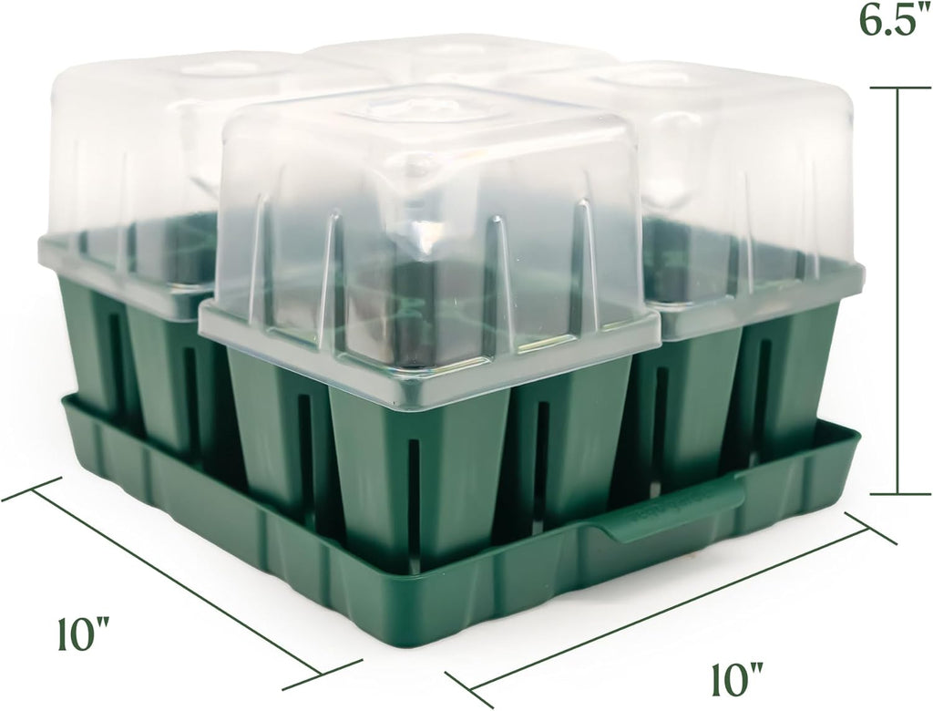 Vego garden Seedling Suite Products, 4 Pack Jumbo Seedling Trays with Seedling Tray Lids and 10" x 10" Bottom Watering Trays
