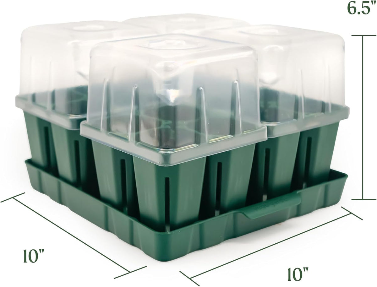 Vego garden Seedling Suite Products, 4 Pack Jumbo Seedling Trays with Seedling Tray Lids and 10" x 10" Bottom Watering Trays