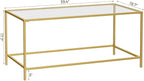 3-Piece Living Room Table Set, Glass Coffee Table with 2 Side Tables, Modern Rectangular Center Table & Square End Tables with Storage Shelves, Golden Metal Frame, Easy Assembly