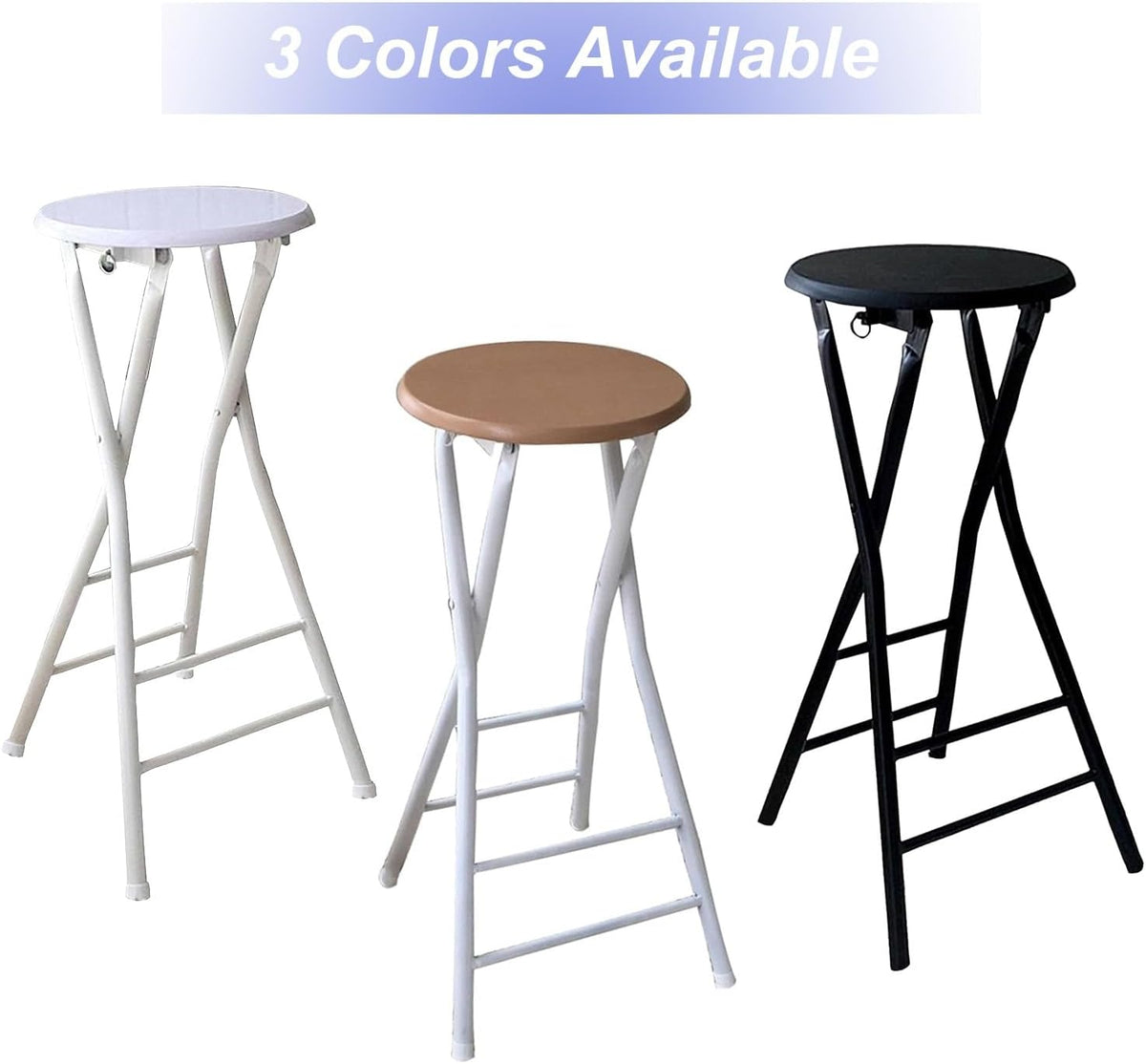 Round Backless Folding Breakfast High Chair, 24"/28"/30" Counter Height Foldable Bar Stool with Footrest for Home Office(Black,80cm/32inch)