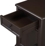 End Table with Solid Wood Legs, Side Table with USB Ports, 1 Storage Cabinet and 1 Drawer for Living Room, Antique Navy (Antique Espresso#091)