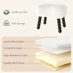 White Ottoman, Small Footrest with Storage Space, Unique Shaped Ottoman with Wood Legs，Faux Teddy Fur(Bone-White)