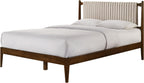 Ella Wooden Platform Bed | Box Spring Not Required | Walnut and Beige, Queen