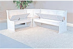 Pemberly Row 75" x 56" Farmhouse Wood Breakfast Nook Set with Table, Storage, Reversable Benche, L-Shaped Corner Bench, for Dining Room, in Marble White Finish