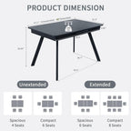 Extendable Dining Table 47-59 Inch - Space-Saving Slide-Out Design, Black Lava MDF Top for 4-8 People, Perfect for Dining Room, Apartment & Home Office