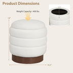 Giantex Round Ottoman with Storage, 360° Swivel Boucle Vanity Stool with Removable Lid, No Assembly Ottoman Foot Rest for Living Room, Bedroom, Makeup Room (White & Brown)