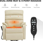DYNOX Power Lift Recliner Chair for Elderly, Dual Motor Lay Flat Lift Chair with Heat & Massage, 350 LBS Capacity(9188,Faux Leather,Cream)