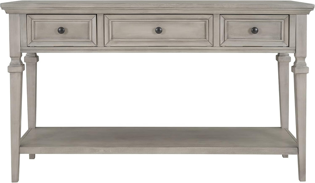 Knocbel 50" Retro Style Console Table Solid Wood Frame Sofa Table with Bottom Open Shelves and 3 Top Storage Drawers Entryway Table for Living Room, Coffee Bar, Hallway, Front Hall
