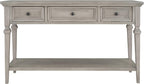Knocbel 50" Retro Style Console Table Solid Wood Frame Sofa Table with Bottom Open Shelves and 3 Top Storage Drawers Entryway Table for Living Room, Coffee Bar, Hallway, Front Hall