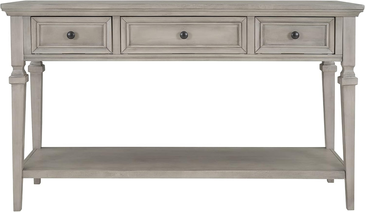 Knocbel 50" Retro Style Console Table Solid Wood Frame Sofa Table with Bottom Open Shelves and 3 Top Storage Drawers Entryway Table for Living Room, Coffee Bar, Hallway, Front Hall