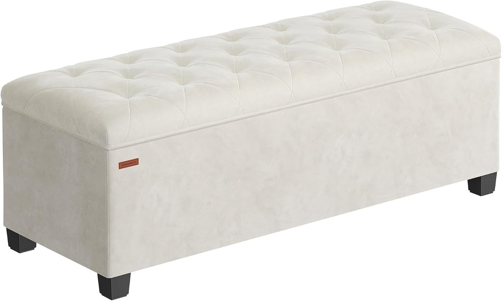 SONGMICS Storage Ottoman Bench, Foot Rest with Legs, Load up to 661.4 lb | End of Bed Bench, Storage Chest, 43.3 x 15.8 x 15.8 Inches, Cream White and Ink Black, MELISA Collection ULSF089W01