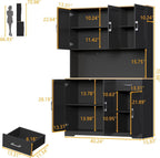 71" Pantry Cabinet,Kitchen Pantry Storage Cabine with Power Outlet,Farmhouse Kitchen Hutch Pantry Cabinet, Tall Hutch with Adjustable Shelf & Door,Food Pantry Storage for Dining Room,Kitchen (Black)