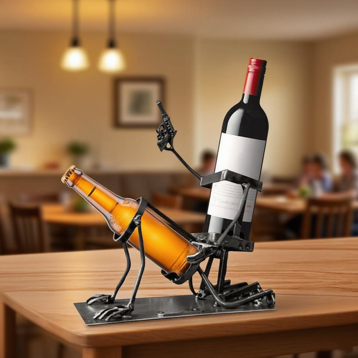 Steampunk Bar Decor for Wine, Whiskey, Beer & Soda - Funny Skeleton Beverage Display for Home Kitchen - Cool Halloween for Adults