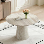 Faux Marble Round Dining Table for 4-6, 45" Modern Farmhouse Round Kitchen Table with 1" Thickened Wood Top & Stable Pedestal for Dining Room,Living Room,Apartment,Restaurant(Beige)